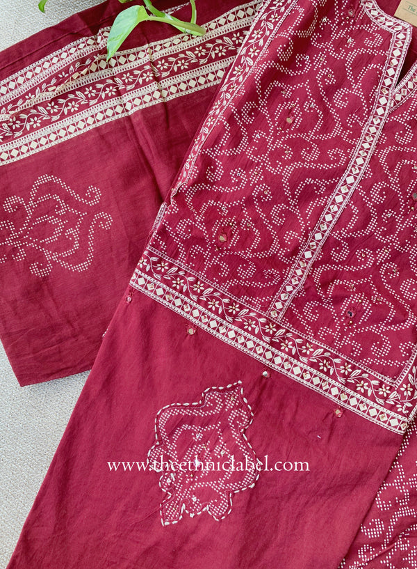 "Mallika" Maroon Cotton Kurta Set with Cotton Dupatta(3pc)