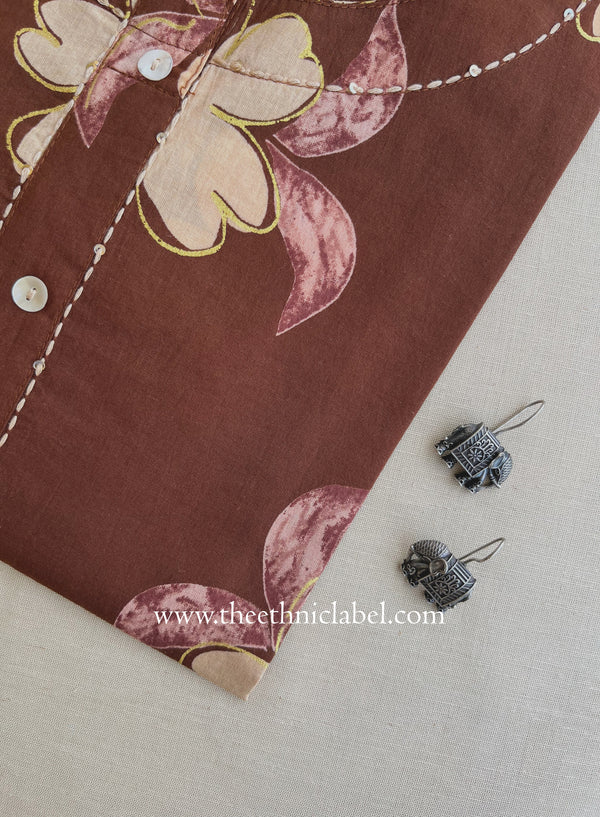 "Veerika" Brown Printed Cotton kurta