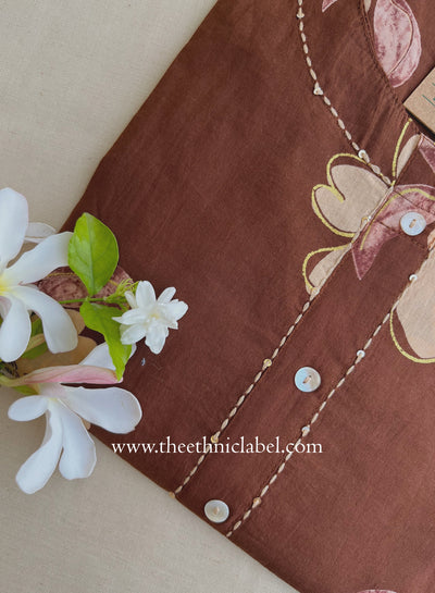 "Veerika" Brown Printed Cotton kurta