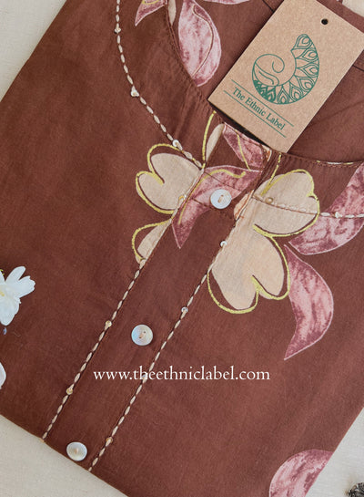 "Veerika" Brown Printed Cotton kurta