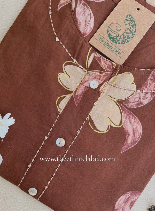 "Veerika" Brown Printed Cotton kurta
