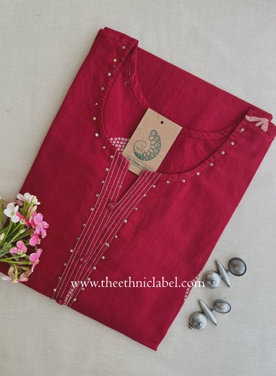 "Tiona" Maroon Printed Cotton kurta