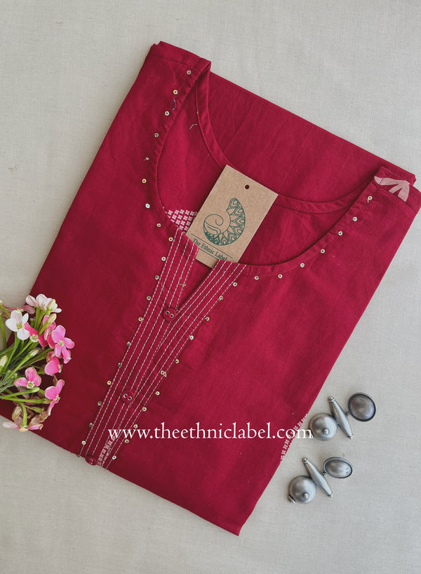 "Tiona" Maroon Printed Cotton kurta