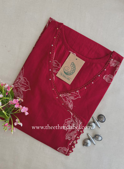 Viras Maroon Printed Cotton kurta