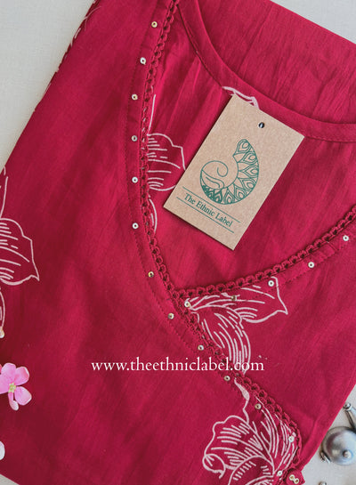 Viras Maroon Printed Cotton kurta