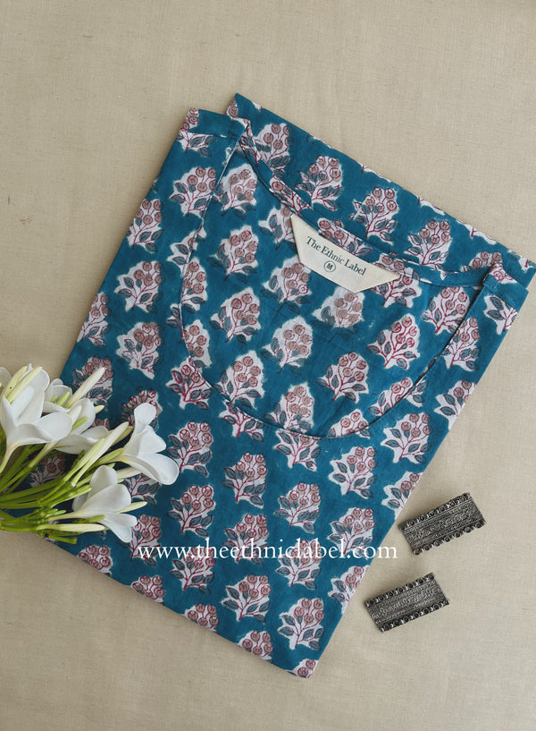 "Shaan" Hand Block Printed Blue Cotton kurta