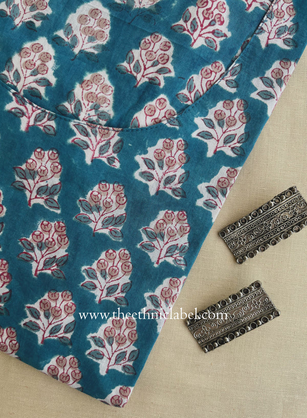 "Shaan" Hand Block Printed Blue Cotton kurta