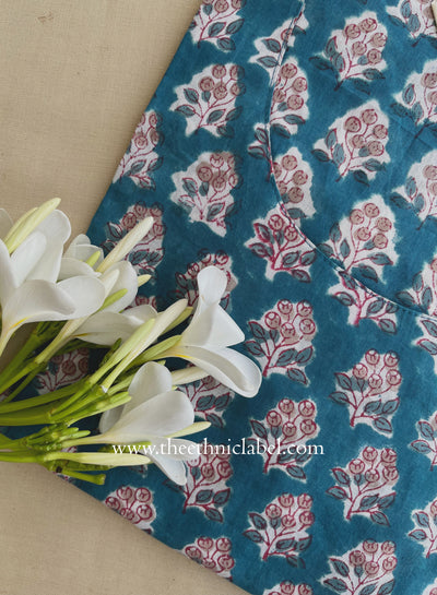 "Shaan" Hand Block Printed Blue Cotton kurta