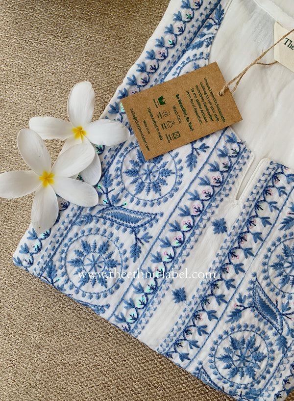 "Sutrika" Blue Embroidered Cotton kurta