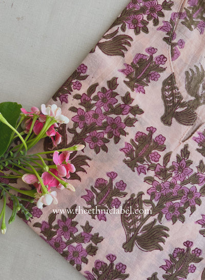 "Nishat" Hand Block Printed Peach Cotton kurta