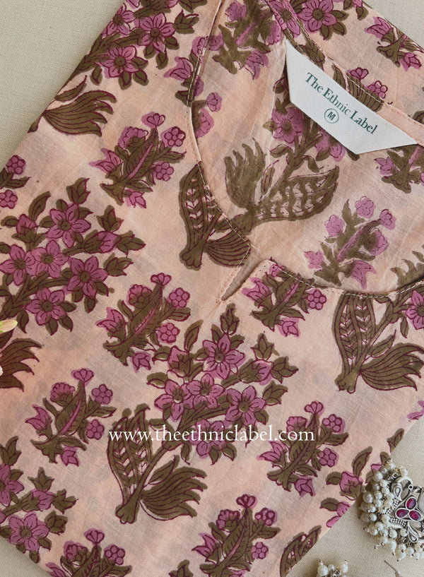 "Nishat" Hand Block Printed Peach Cotton kurta