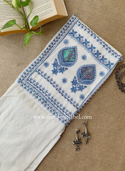 "Sutrika" Blue Embroidered Cotton kurta