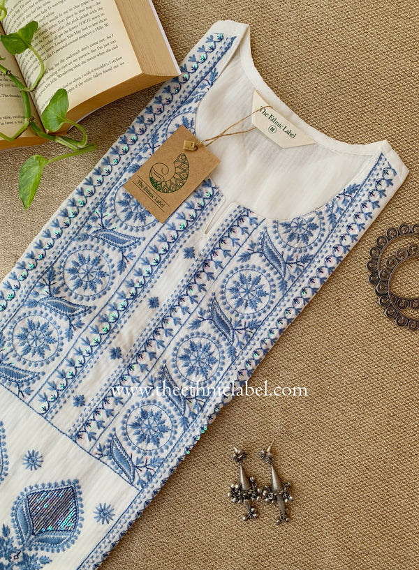"Sutrika" Blue Embroidered Cotton kurta