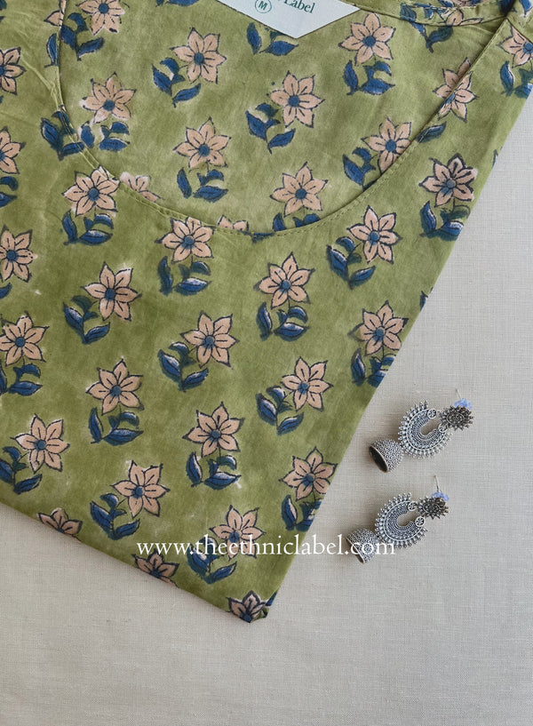 "Virasat" Hand Block Printed Green Cotton kurta