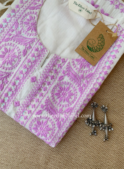 "Sutrika" Lavender Embroidered Cotton kurta