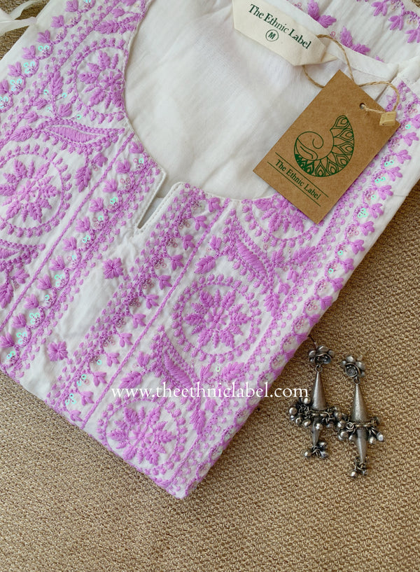 "Sutrika" Lavender Embroidered Cotton kurta
