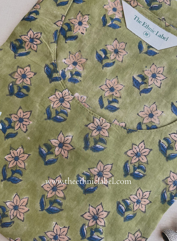 "Virasat" Hand Block Printed Green Cotton kurta