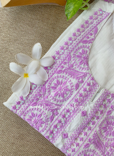 "Sutrika" Lavender Embroidered Cotton kurta
