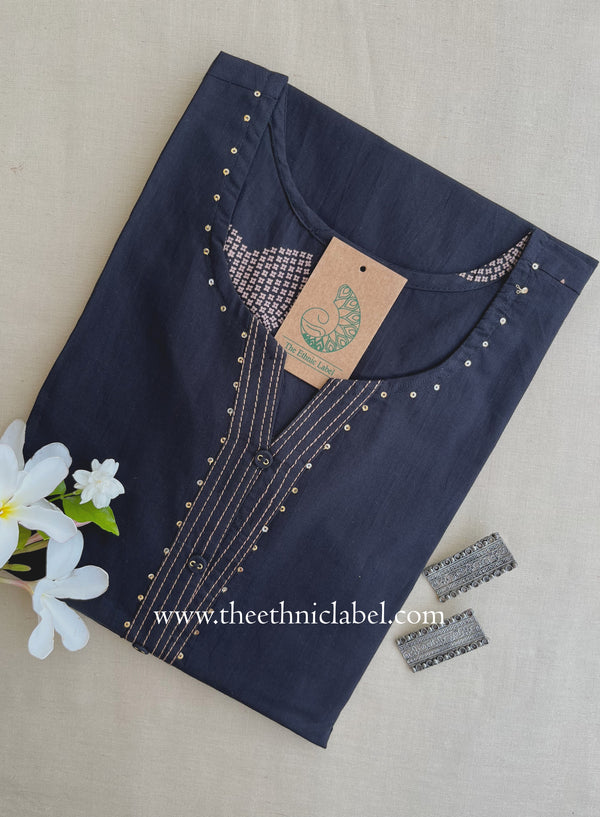 "Tiona" Black Printed Cotton kurta
