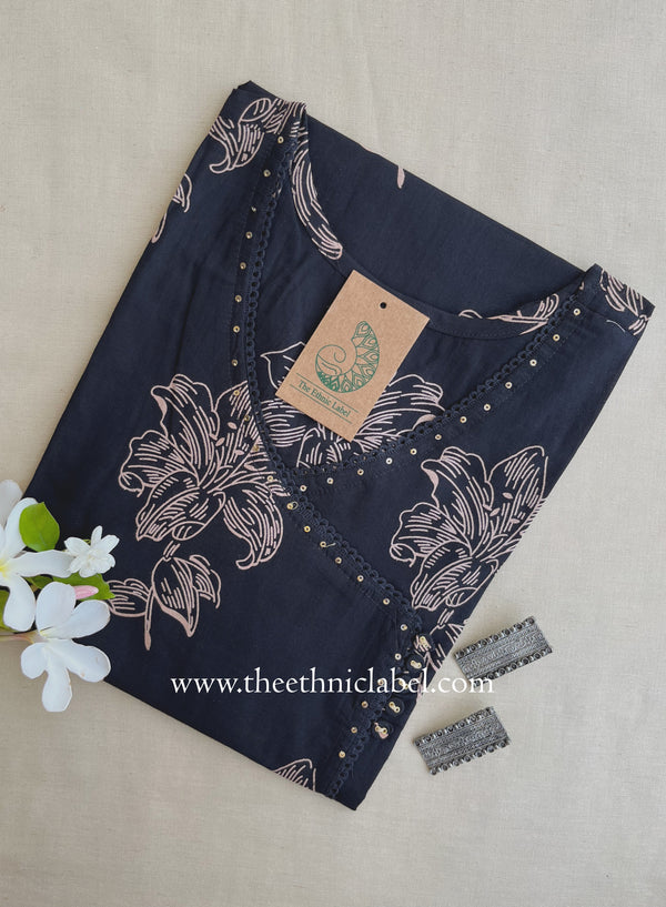 "Viras" Black Printed Cotton kurta