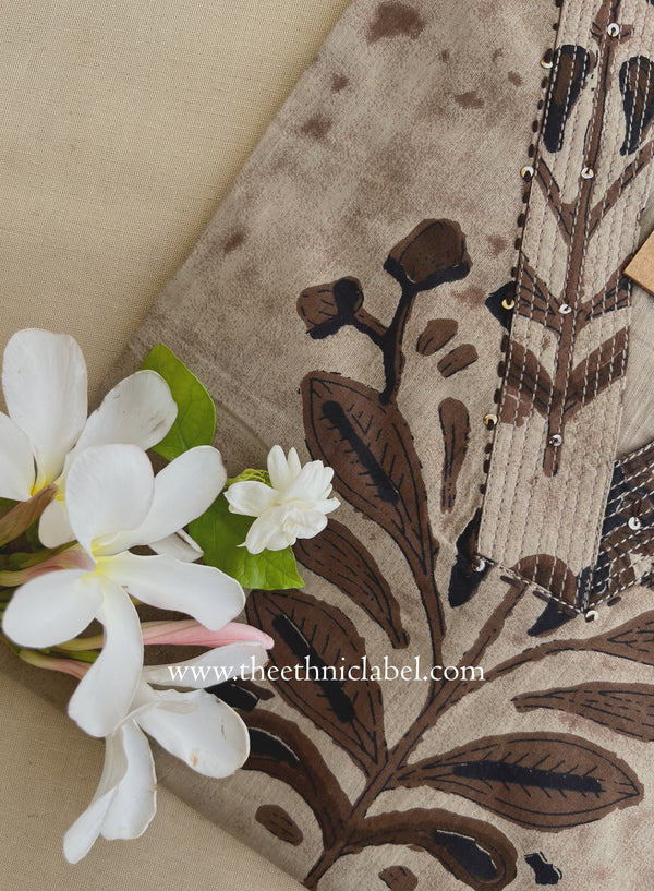 "Heer" Grey Brown Printed Cotton kurta