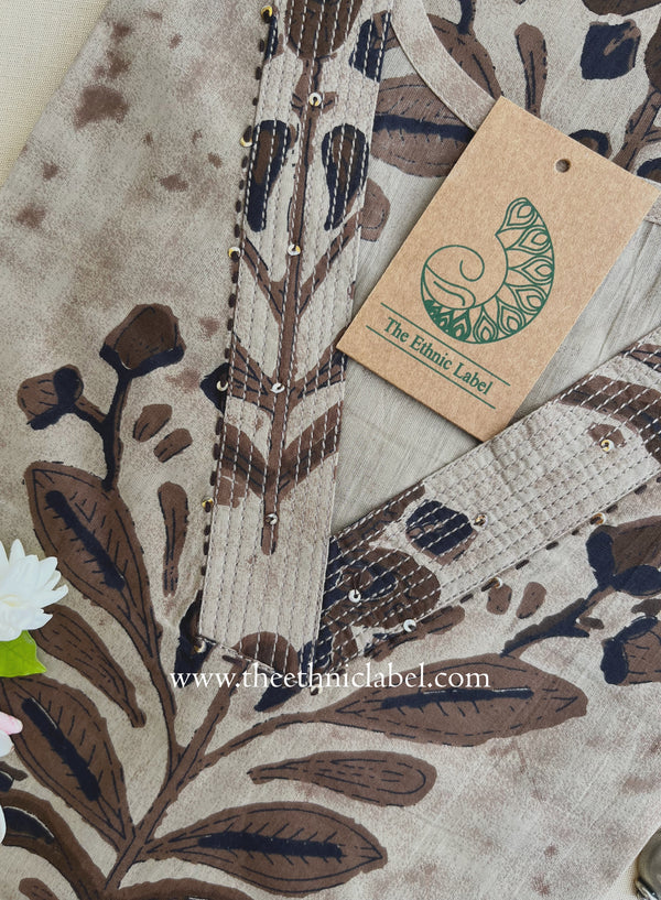 "Heer" Grey Brown Printed Cotton kurta