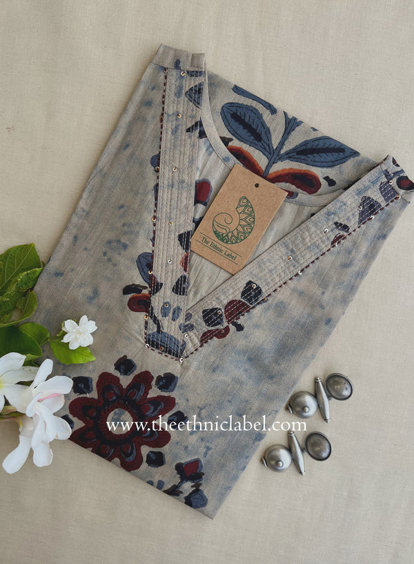 "Heer" Grey Maroon Printed Cotton kurta