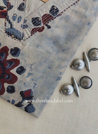 "Heer" Grey Maroon Printed Cotton kurta