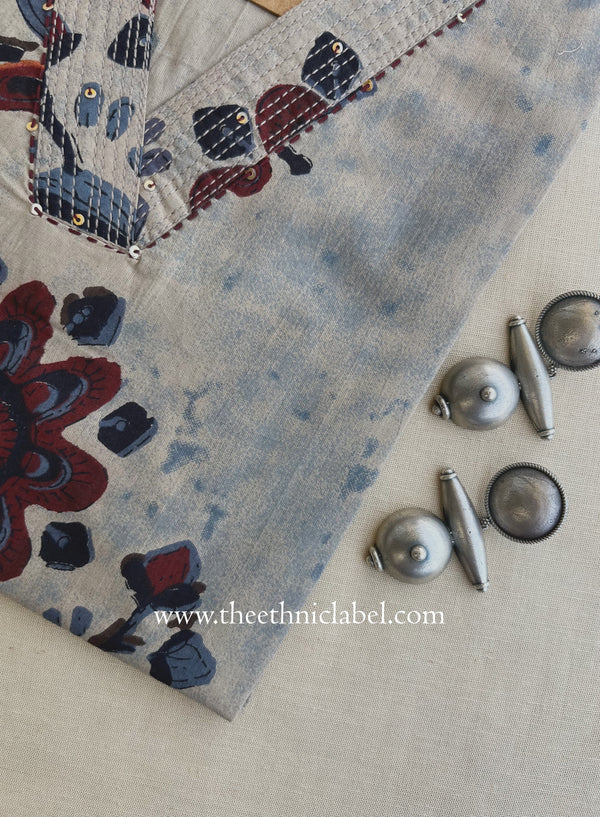 "Heer" Grey Maroon Printed Cotton kurta