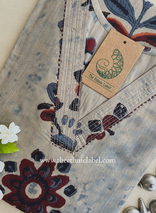 "Heer" Grey Maroon Printed Cotton kurta