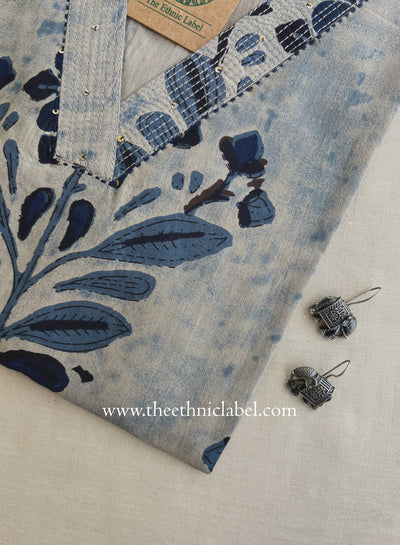 "Heer" Grey Blue Printed Cotton kurta