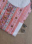 Mahal Printed Cream-Peach Cotton kurta