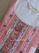 Mahal Printed Cream-Peach Cotton kurta