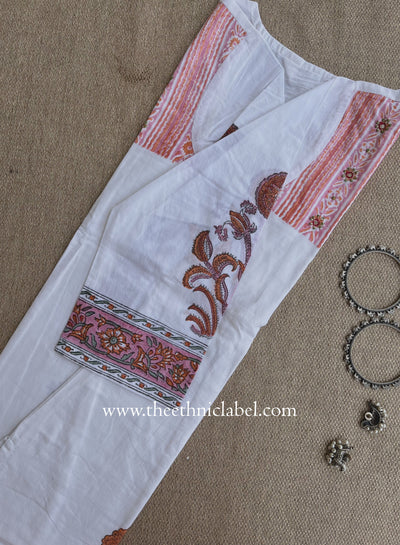 Mahal Printed Cream-Peach Cotton kurta