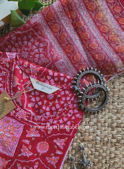 "Chhaya" Hand Block Printed Cotton kurta with with kota doria dupatta (2pc)