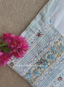 Mahal Printed Cream-Blue Cotton kurta