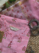 "Seher" Hand Block Printed Striped Cotton kurta with with kota doria dupatta (2pc)