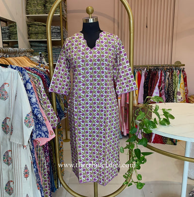 "Juhi" Lavender Hand Embroidered Pure Cotton Kurta