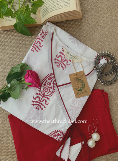"Humrah" Hand Block Printed Cotton kurta with pant- 2pc