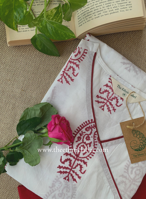 "Humrah" Hand Block Printed Cotton kurta with pant- 2pc