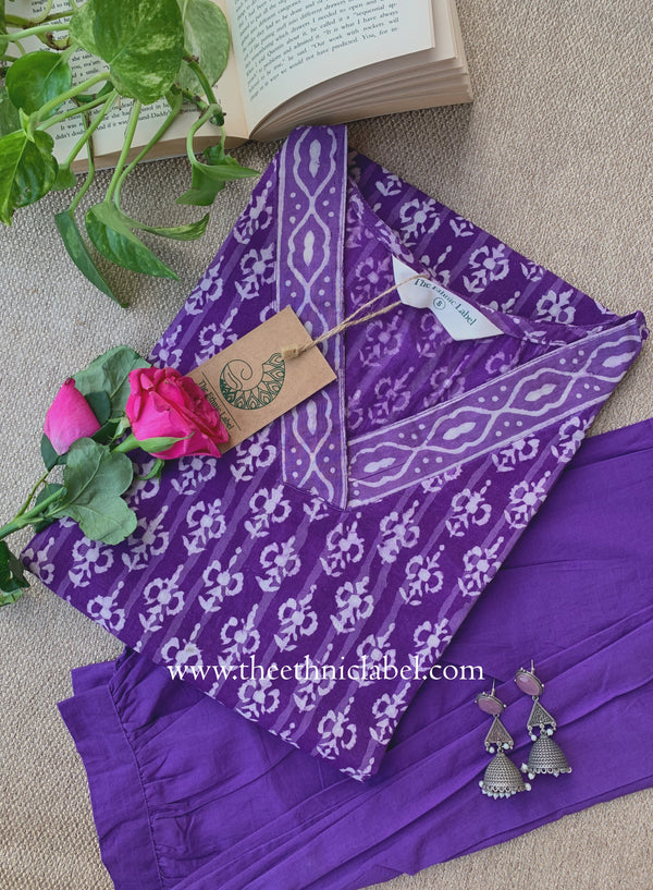 "Karwaah" Hand Block Printed Cotton kurta and pant set-2pc