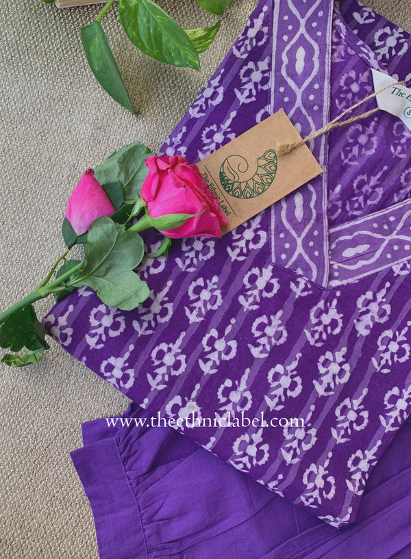 "Karwaah" Hand Block Printed Cotton kurta and pant set-2pc