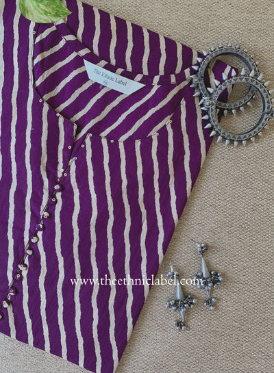 "Tamanna" Wine Lehirya Cotton kurta - Big Size