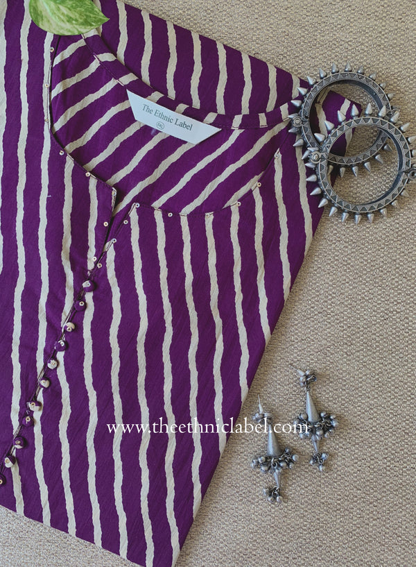 "Tamanna" Wine Lehirya Cotton kurta - Big Size
