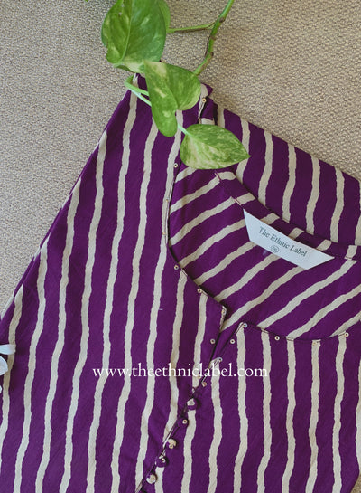"Tamanna" Wine Lehirya Cotton kurta - Big Size