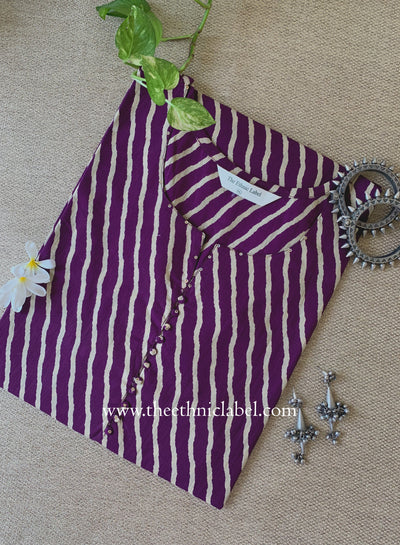 "Tamanna" Wine Lehirya Cotton kurta - Big Size