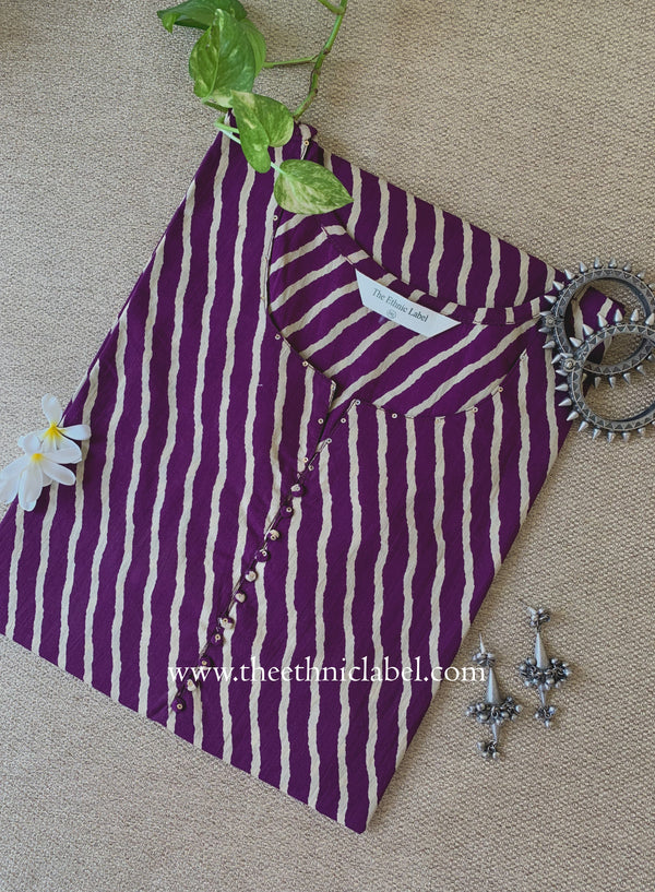 "Tamanna" Wine Lehirya Cotton kurta - Big Size