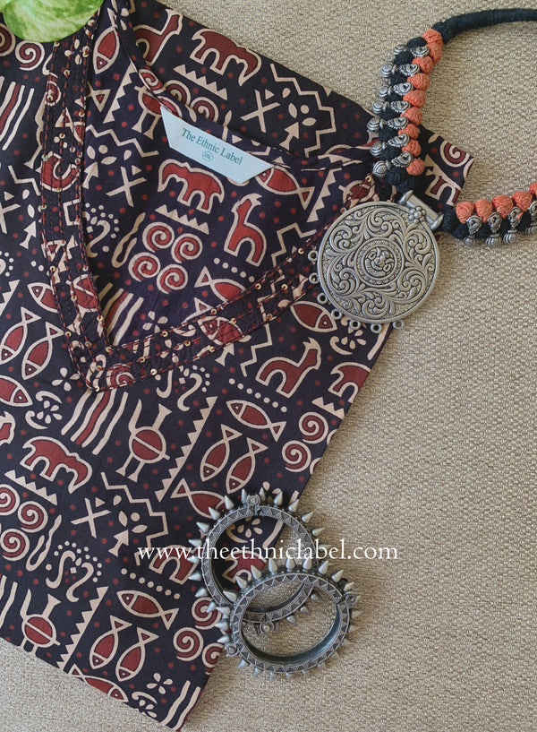 "Sayani" Black Cotton kurta - Big Size