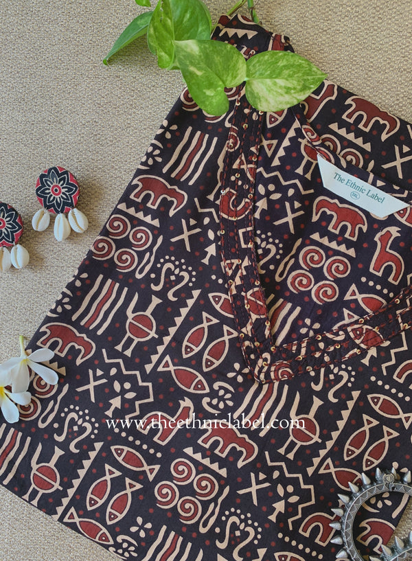 "Sayani" Black Cotton kurta - Big Size