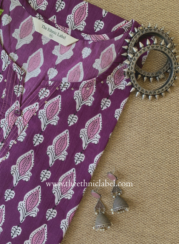 "Kali" Purple Cotton kurta - Big Size